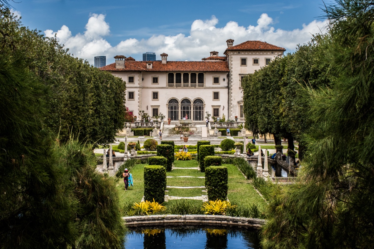 The Vizcaya Museum villa in north Coconut Grove just south of Brickell, with formal gardens and tile roof