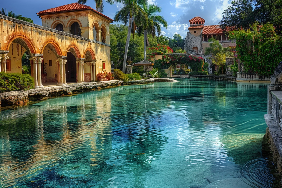 Coral Gables Venetian Pool, with Mediterranean Revival arched colonnade and turquoise spring-fed water